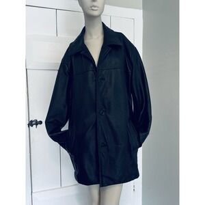 Dockers Men's 100% Leather Black Trench Coat Jacket‎ Quilted Lining Large Read
